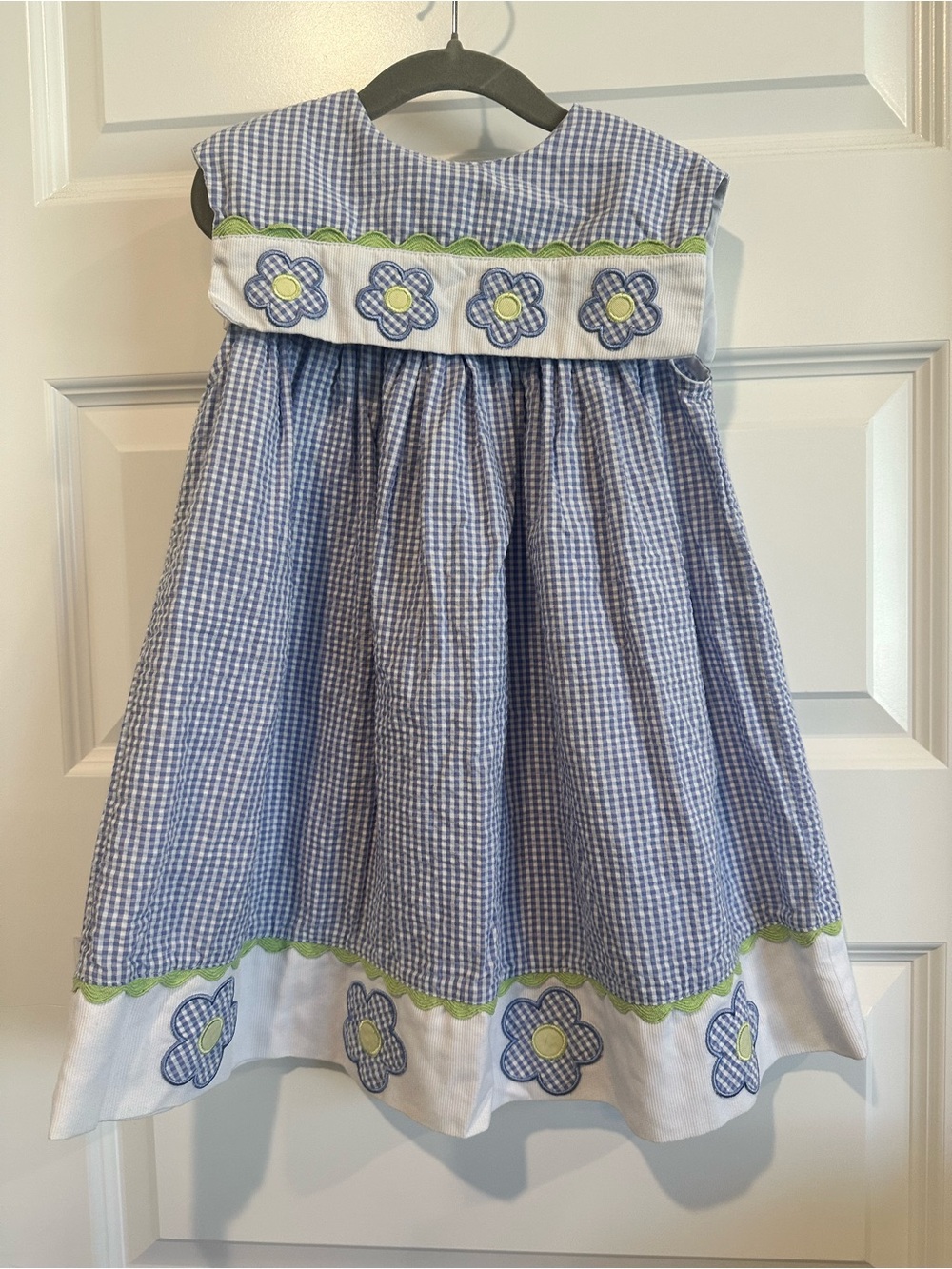 Samara Girls Dress Size 5 – Blue Gingham Floral Appliqué EUC